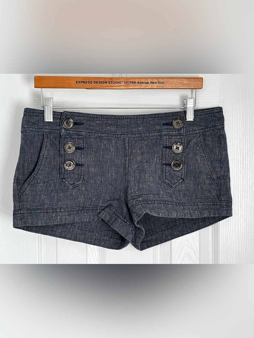 Express Blue Sailor-Style Button Front Dressy Jean Shorts